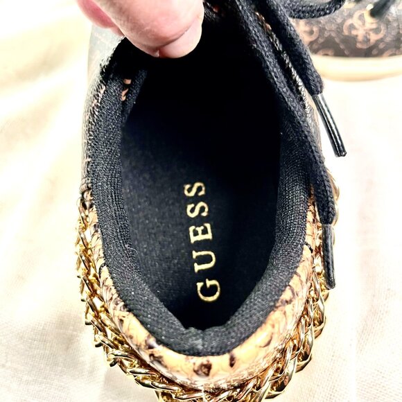 GUESS Luxe Chain-Embellished Snakeskin Sneakers Designer Streetwear Size 7 ½ M - Picture 8 of 16